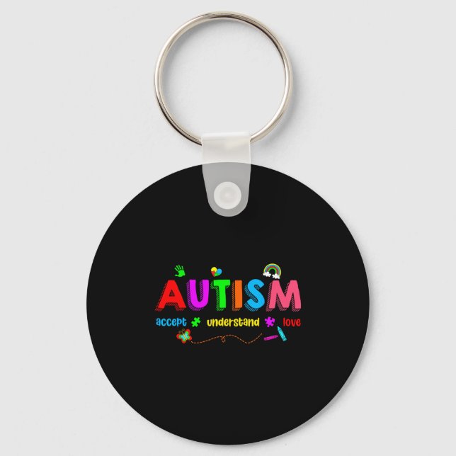 Autism awareness accept understand teacher men key ring (Front)