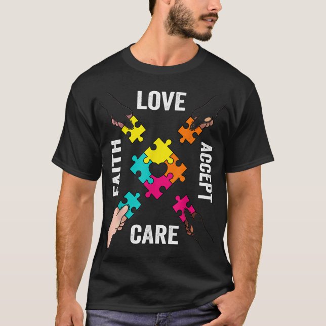 Autism Awareness Acceptance Colourful Puzzle Piece T-Shirt (Front)