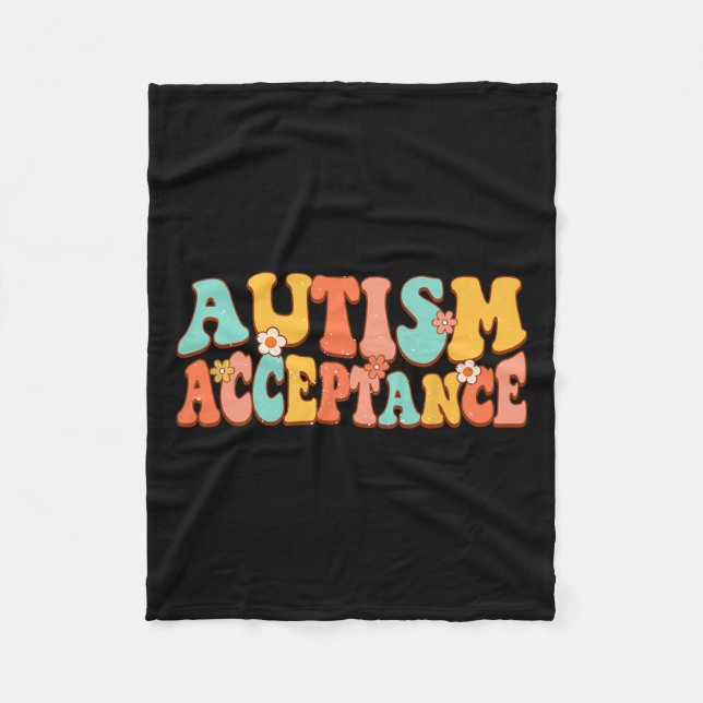 Autism Awareness Acceptance Groovy Retro Special E Fleece Blanket (Front)