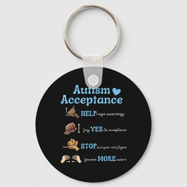 Autism Awareness Acceptance Hand Sign Language Key Ring (Front)
