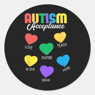 Autism Awareness Acceptance Heart Men Women Classic Round Sticker