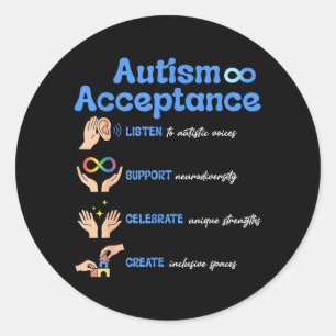 Autism Awareness Acceptance Listen Support Classic Round Sticker