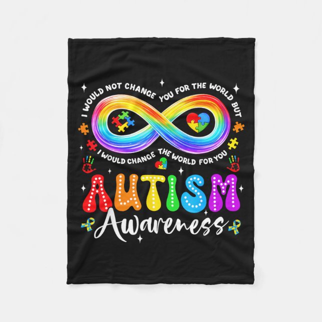 Autism Awareness Acceptance Rainbow Infinity Symbo Fleece Blanket (Front)