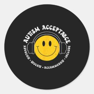 Autism Awareness Acceptance Smile Face Funny Kids Classic Round Sticker