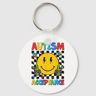 Autism Awareness Acceptance Smile Face Men Women K Key Ring