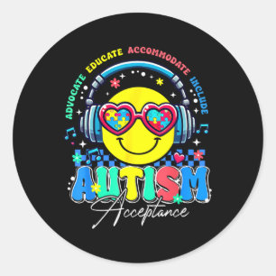Autism Awareness Acceptance Smile Face Sped Teache Classic Round Sticker