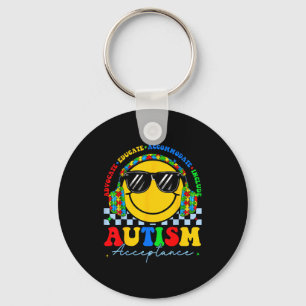 Autism awareness acceptance smile face teacher men key ring