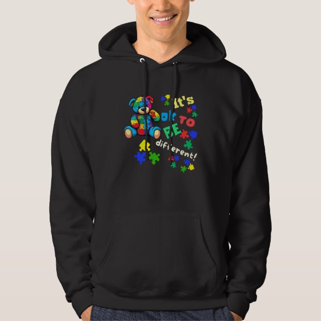 Autism Awareness Acceptance Teddy Bear Ok To Be Di Hoodie (Front)