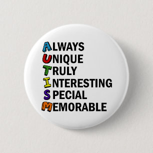 Autism Awareness Acrostic Cute Rainbow Word Poem 6 Cm Round Badge