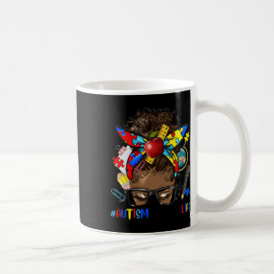 Autism Awareness Afro Messy Bun Melanin Black Auti Coffee Mug