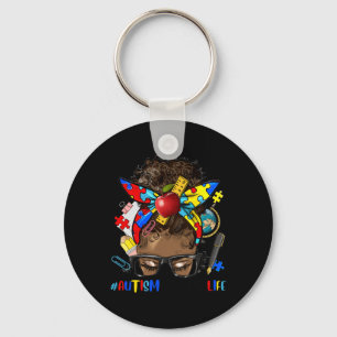 Autism Awareness Afro Messy Bun Melanin Black Auti Key Ring