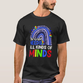 Autism Awareness All Kinds Of Minds Rainbow Leopar T-Shirt