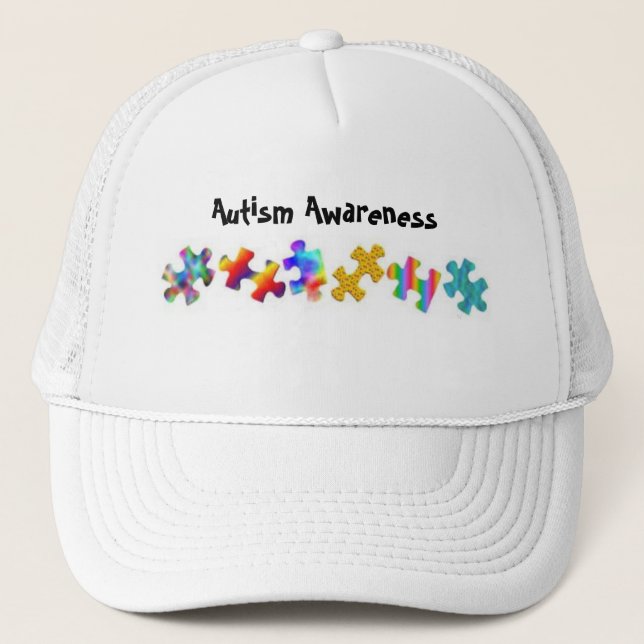 Autism Awareness (All White) Trucker Hat (Front)