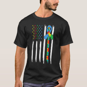 Autism Awareness America Flag Colour Puzzle Kindne T-Shirt