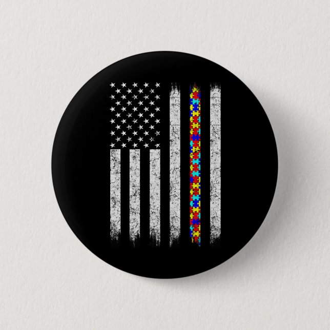 Autism Awareness American Flag  6 Cm Round Badge (Front)