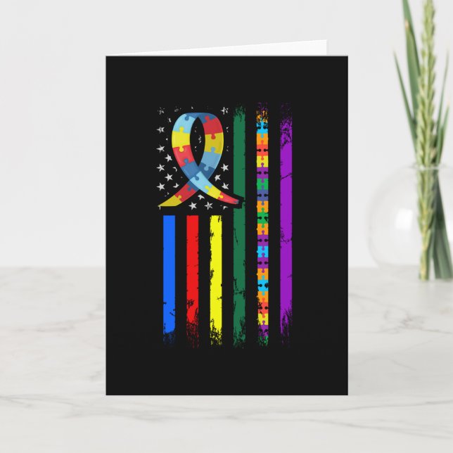 Autism Awareness American Flag Card (Front)