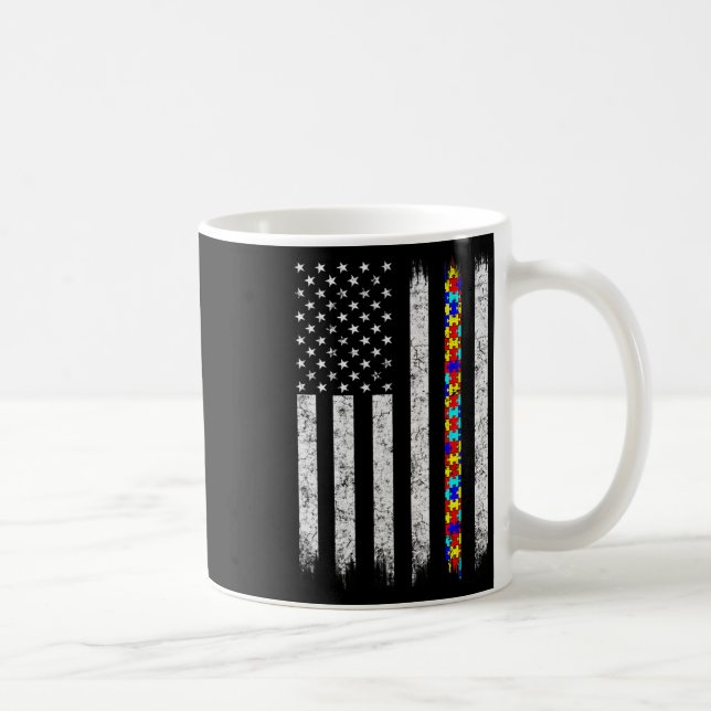 Autism Awareness American Flag  Coffee Mug (Right)