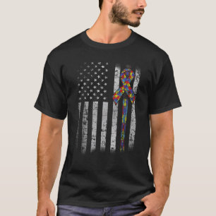 Autism Awareness American Flag Distressed Autistic T-Shirt