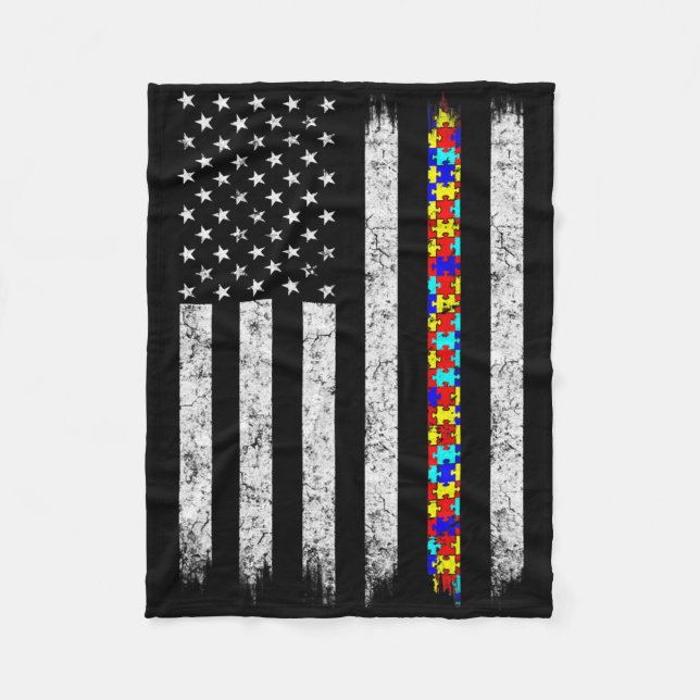 Autism Awareness American Flag  Fleece Blanket (Front)