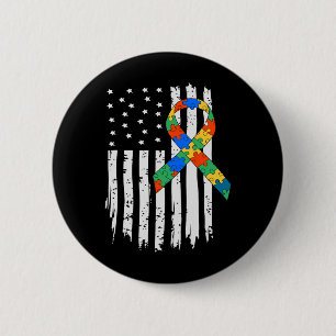Autism Awareness American Flag Puzzle Autism Usa F 6 Cm Round Badge