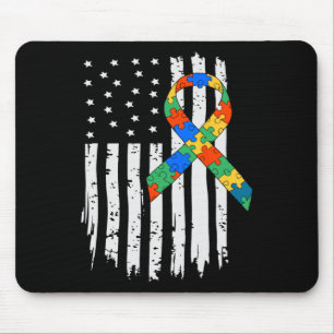 Autism Awareness American Flag Puzzle Autism Usa F Mouse Pad