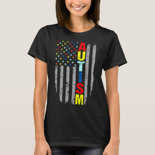 Autism Awareness American Flag Puzzle Piece T-Shirt