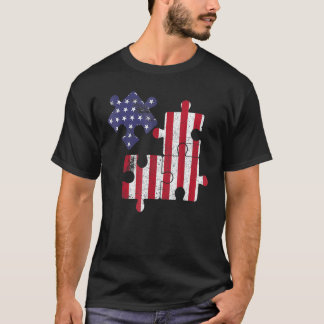 Autism Awareness American Flag Puzzle Piece Usa Fl T-Shirt