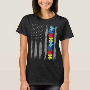 Autism Awareness American Flag Shirt, Autistic Us  T-Shirt