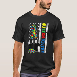 Autism Awareness American Flag Sister Matching Fa T-Shirt