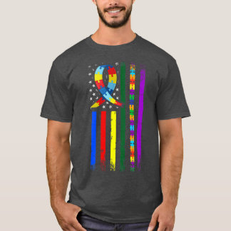 Autism Awareness American Flag T-Shirt
