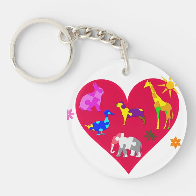 Autism Awareness Animals Key Ring (Front)