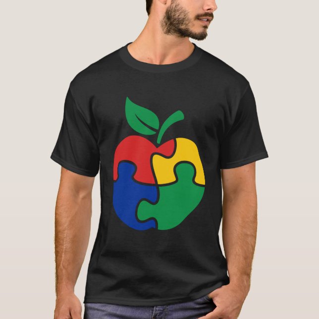 Autism Awareness Apple puzzle Autism T-Shirt (Front)