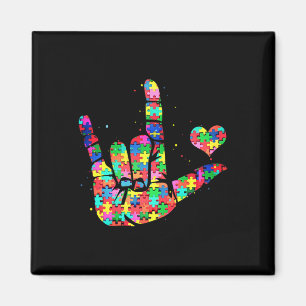 Autism Awareness  ASL Love Sign Language Puzzle Pi Magnet