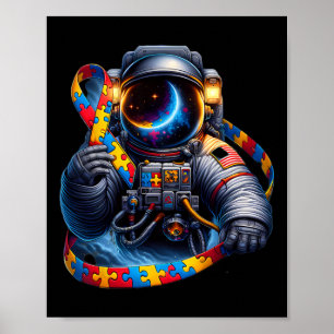 Autism Awareness Astronaut Yellow Red Blue Dog Rib Poster