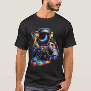 Autism Awareness Astronaut Yellow Red Blue Dog Rib T-Shirt
