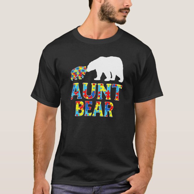 Autism Awareness Aunt Bear Puzzle Support Autistic T-Shirt (Front)