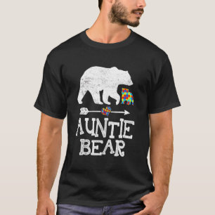 Autism Awareness Auntie Bear Puzzle Piece Support  T-Shirt