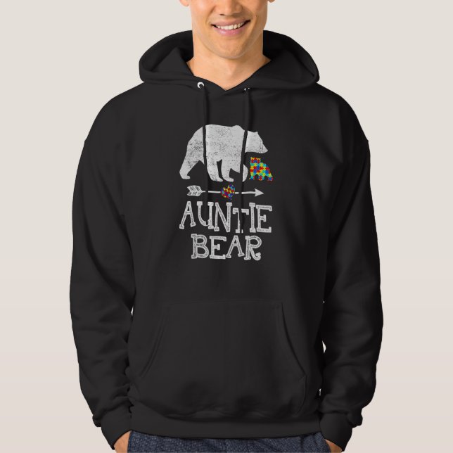 Autism Awareness Auntie Bear Support Autistic Adul Hoodie (Front)