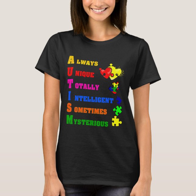 Autism Awareness Autism Acronym Puzzle Piece Suppo T-Shirt (Front)