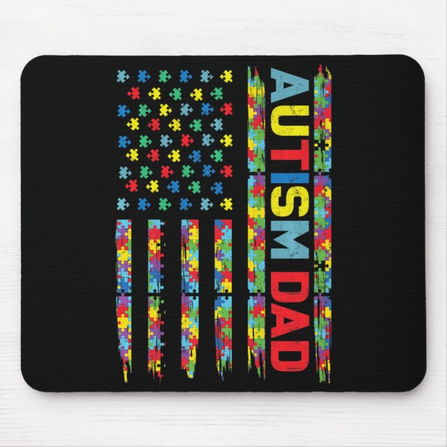Autism Awareness  Autism Dad America Flag Puzzle G Mouse Pad (Front)