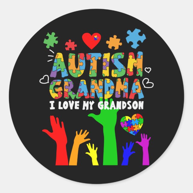 Autism Awareness Autism Grandma I Love My Grandson Classic Round Sticker (Front)