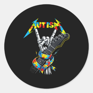 Autism awareness autism skeleton guitar player roc classic round sticker