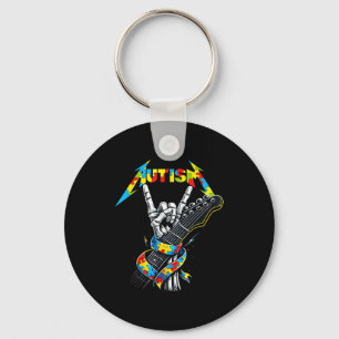 Autism awareness autism skeleton guitar player roc key ring