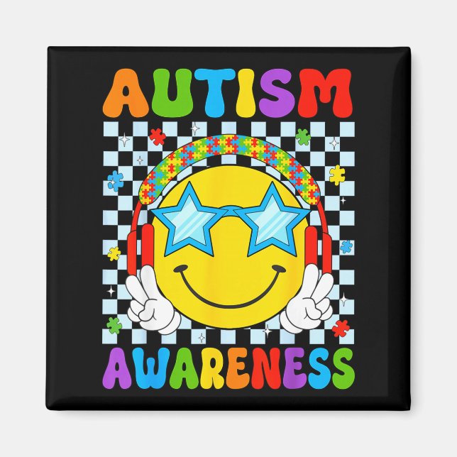 Autism awareness autism squad support funny puzzle magnet (Front)