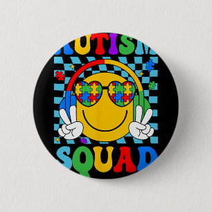 Autism Awareness Autism Squad Support Smile Face W 6 Cm Round Badge