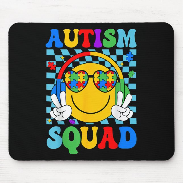 Autism Awareness Autism Squad Support Smile Face W Mouse Pad (Front)