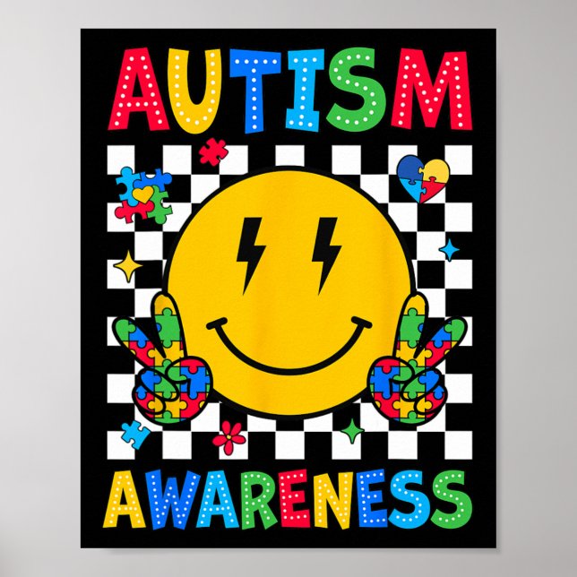 Autism Awareness Autism Squad Support Smile Face W Poster (Front)