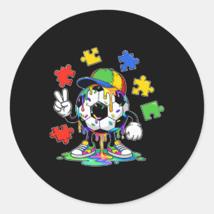 Autism Awareness Autistic Kids Boys Ice Cream Drip Classic Round Sticker