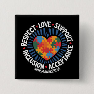 Autism Awareness Autistic Respect Love Support 15 Cm Square Badge