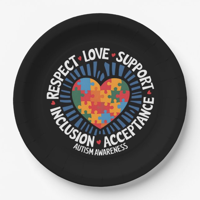 Autism Awareness Autistic Respect Love Support Paper Plate (Front)